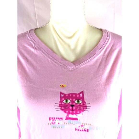 Joe Boxer Women's Size large Pink T Shirt Long Sleeve Cat - Picture 2 of 6